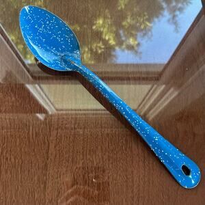 Vintage 11.5” Enamelware Blue Speckled Cooking/Serving Spoon, Camping Farmhouse